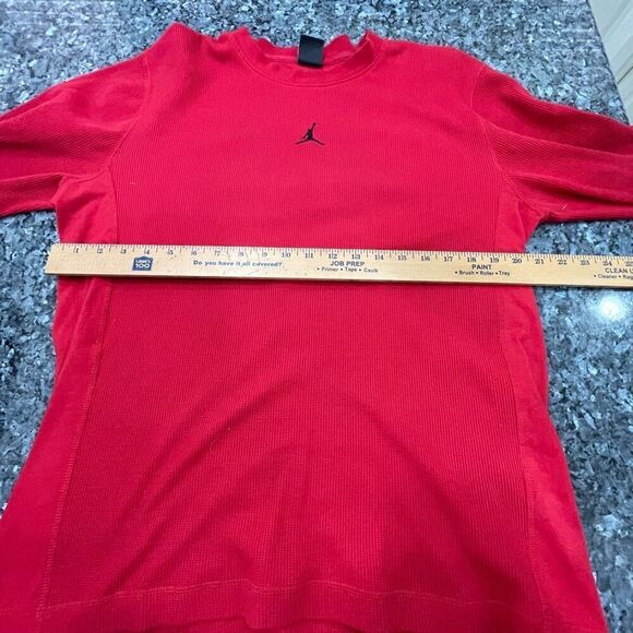 Jordan Brand Red Crewneck thermal Henley 
 Large Jumpman Logo Ribbed Knit Cotton - Picture 6 of 8